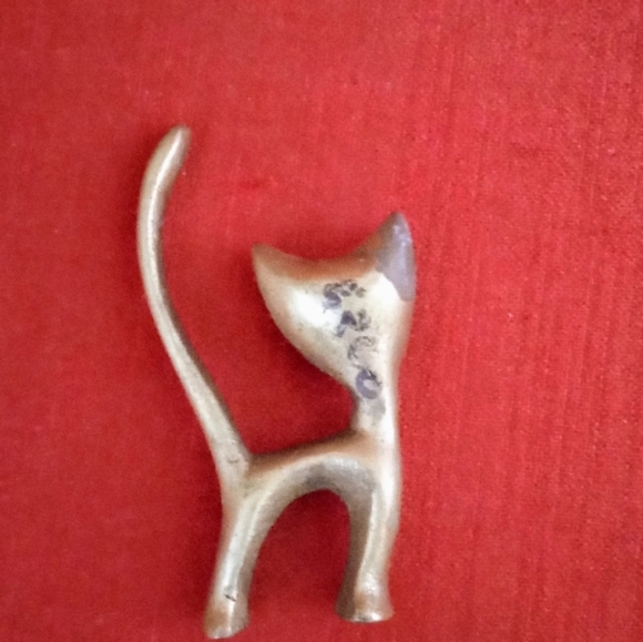 Cat Figurine Solid Vintage Brass Decor - Picture 3 of 4